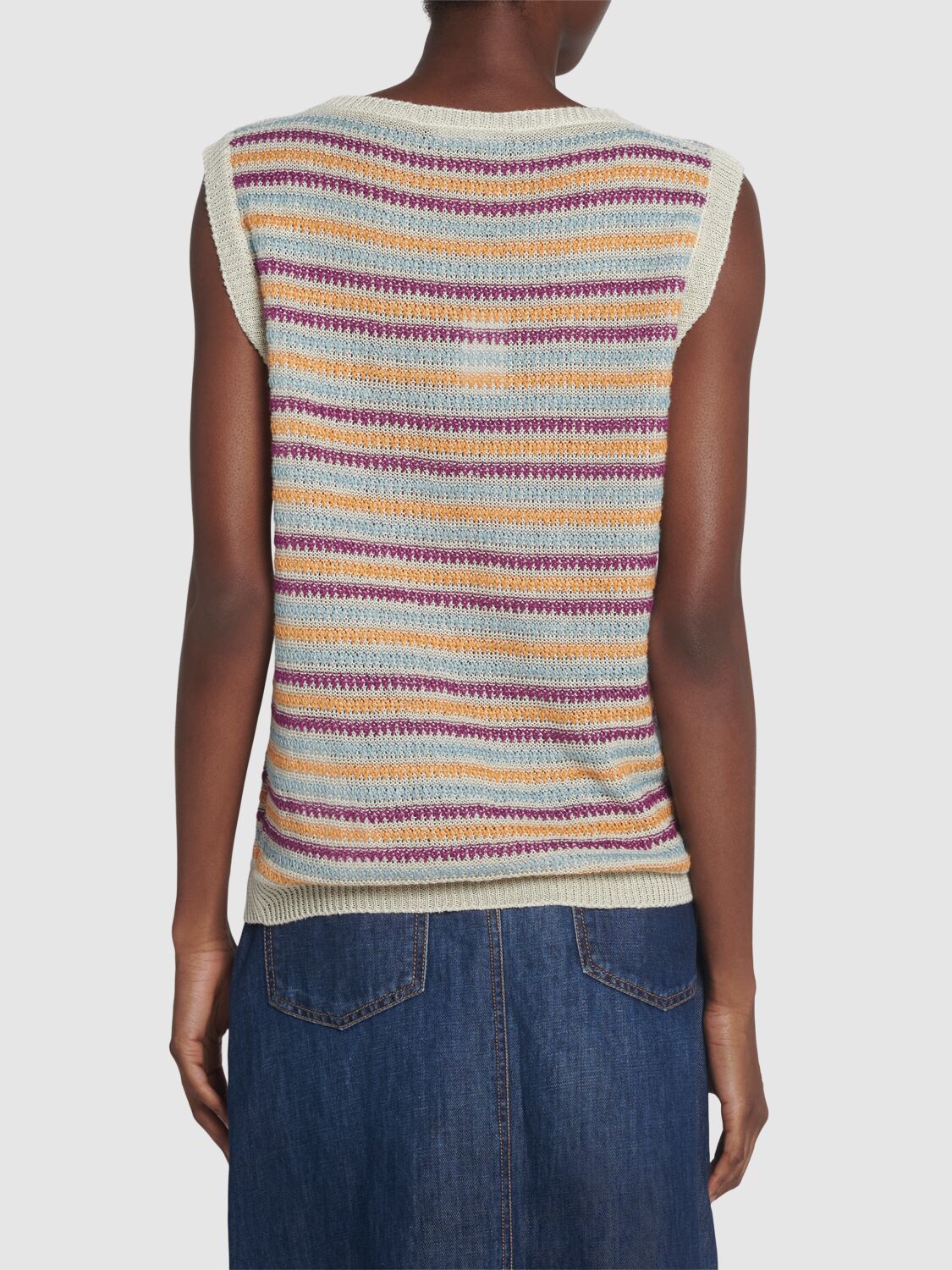 Shop Weekend Max Mara Caldaia Linen Knit Sleeveless Top In Multicolor