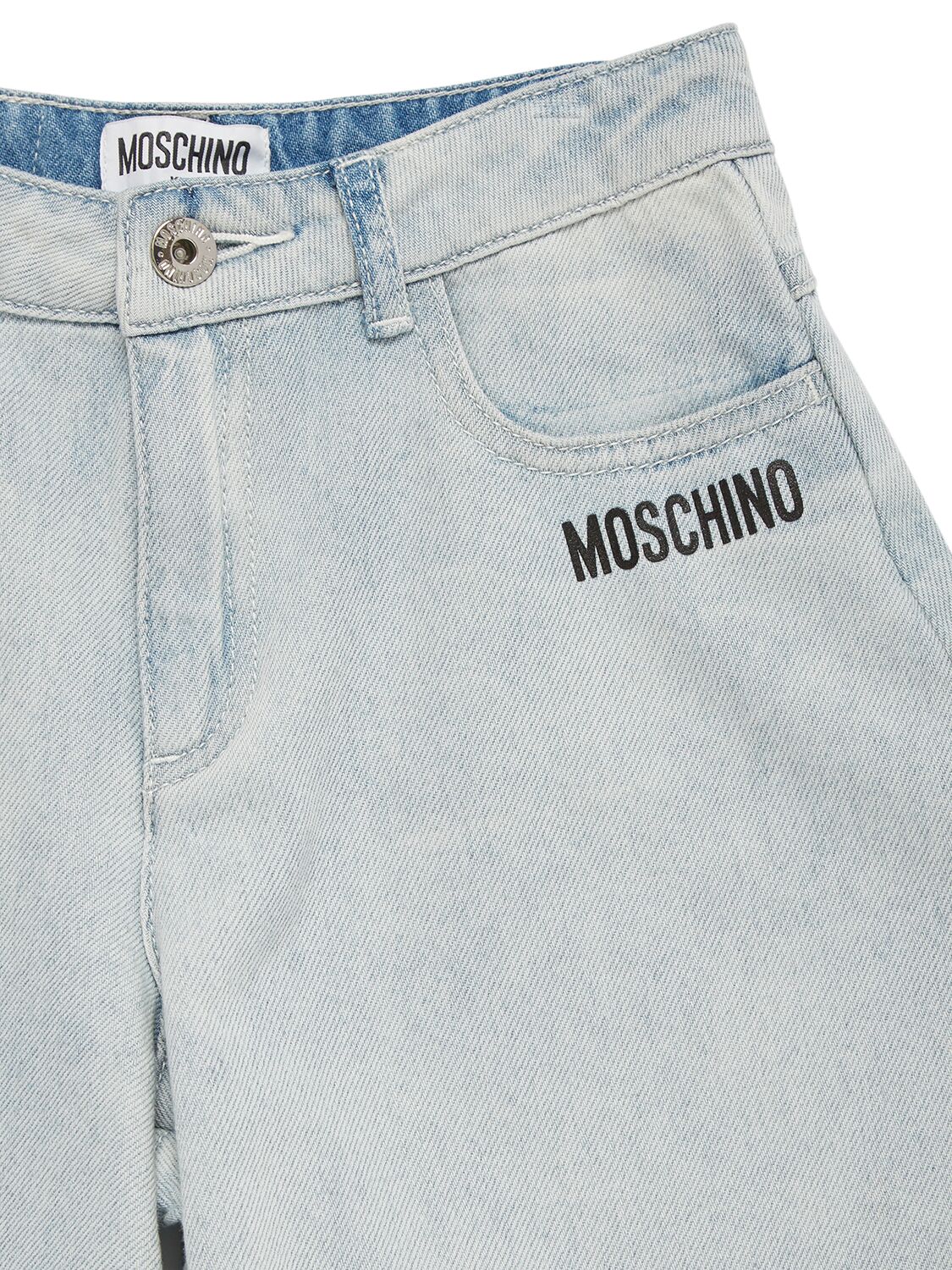Shop Moschino Light Denim Shorts In Light Blue