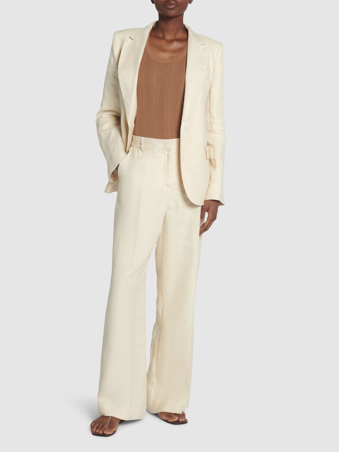 Shop Weekend Max Mara Malizia Linen Canvas Wide Pants In 베이지