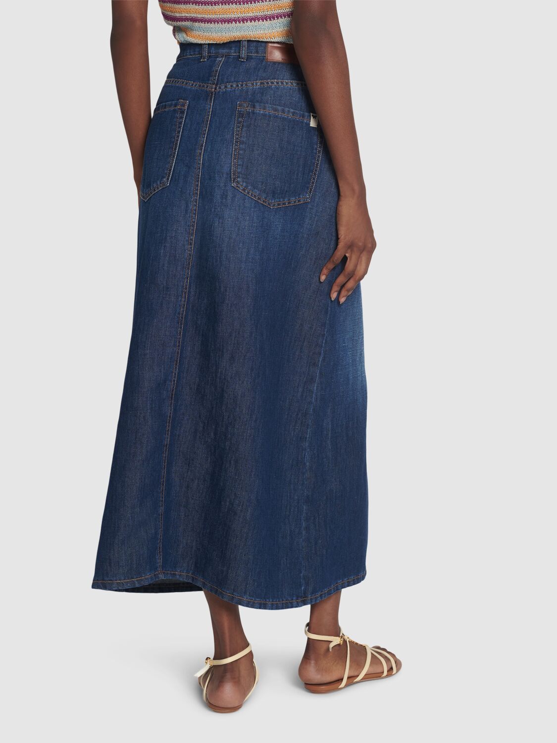 Shop Weekend Max Mara Gelada Denim Midi Skirt In Dark Blue