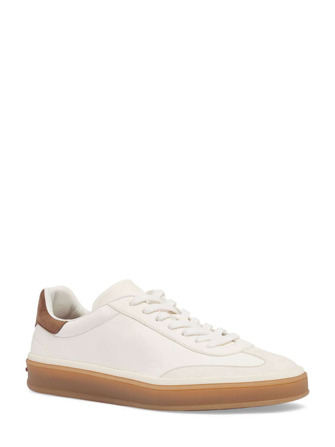 Shop Loro Piana Tennis Walk Leather Sneakers In Off White