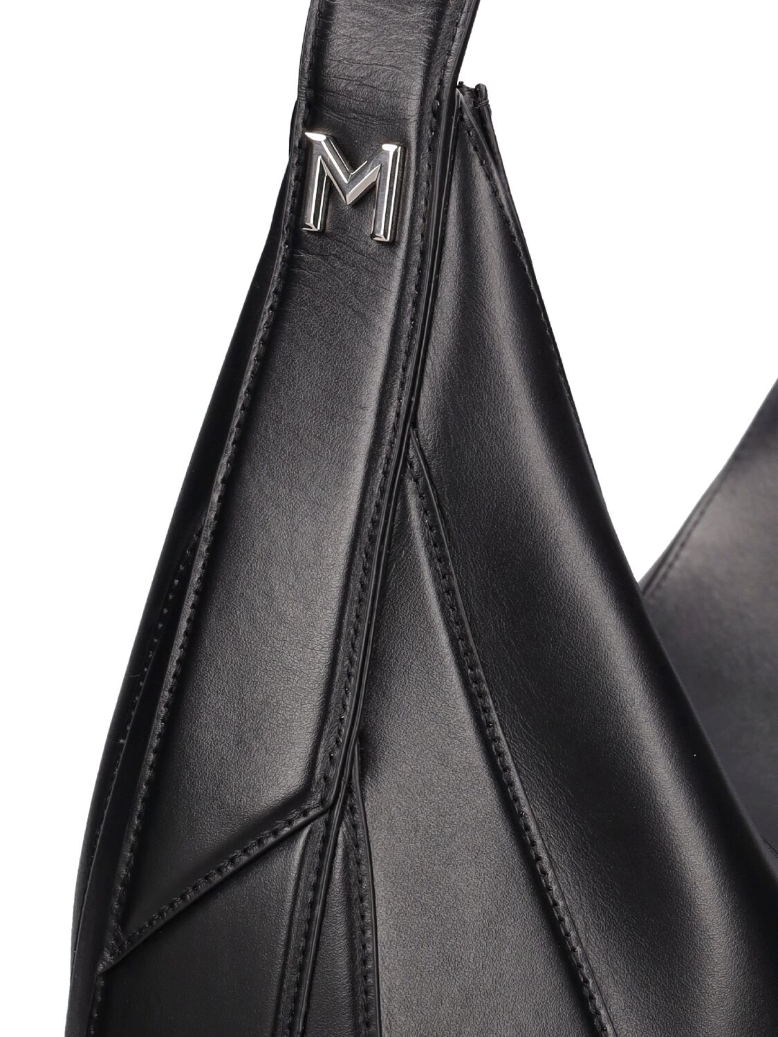 Shop Mugler Large Spiral Curve Leather Shoulder Bag In Black