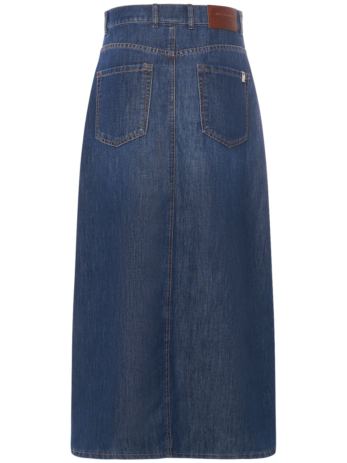 Shop Weekend Max Mara Gelada Denim Midi Skirt In Dark Blue