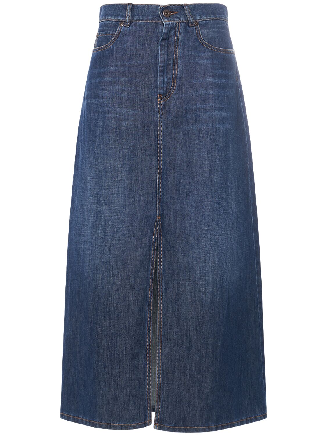 Weekend Max Mara Gelada Denim Midi Skirt In Dark Blue