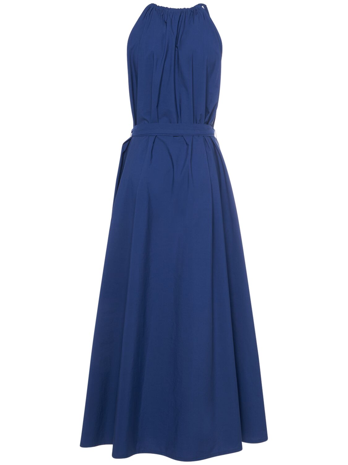 Shop Weekend Max Mara Fidato Belted Cotton Poplin Long Dress In Blue,purple