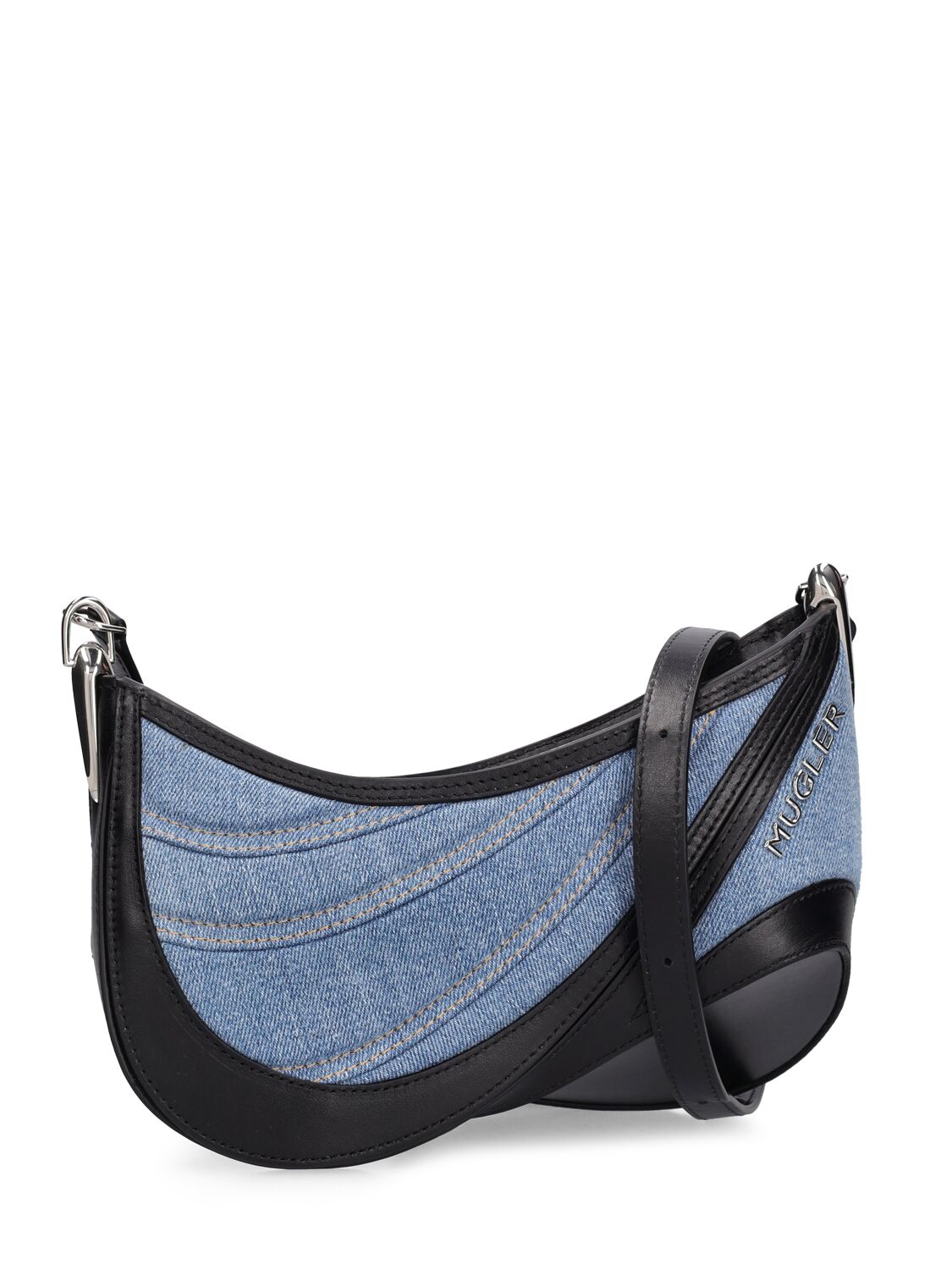 Mugler Spiral Curve Leather & Denim Bag In Medium Blue,b
