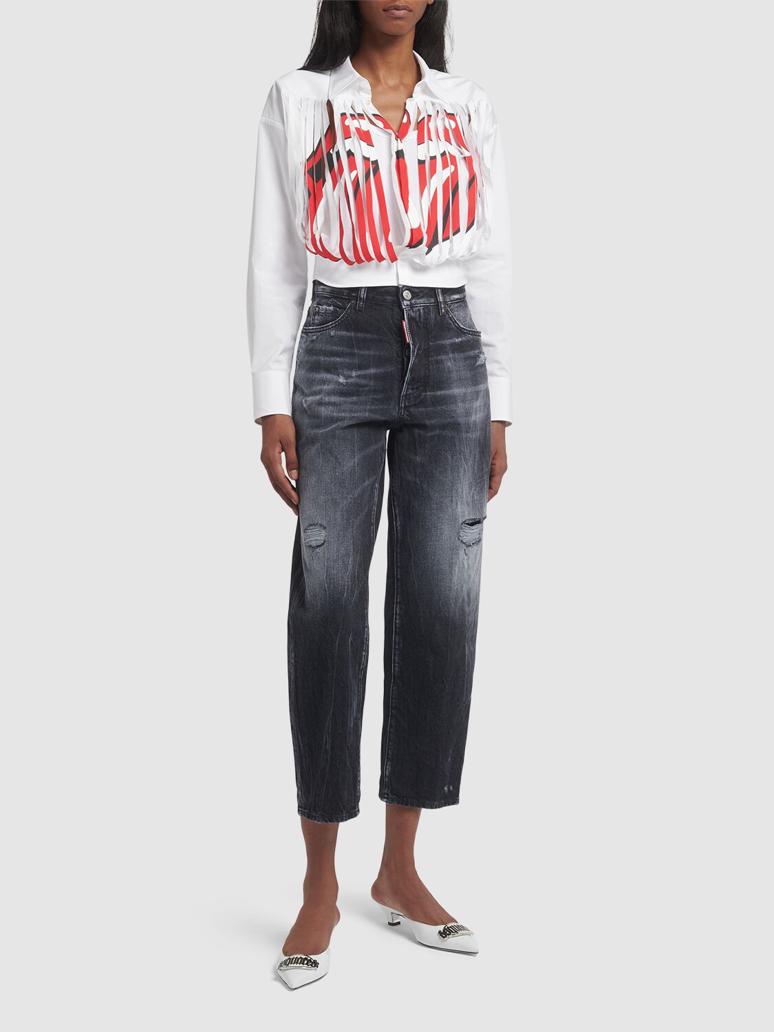 Shop Dsquared2 Rolling Stones Distressed Crop Shirt In White,red