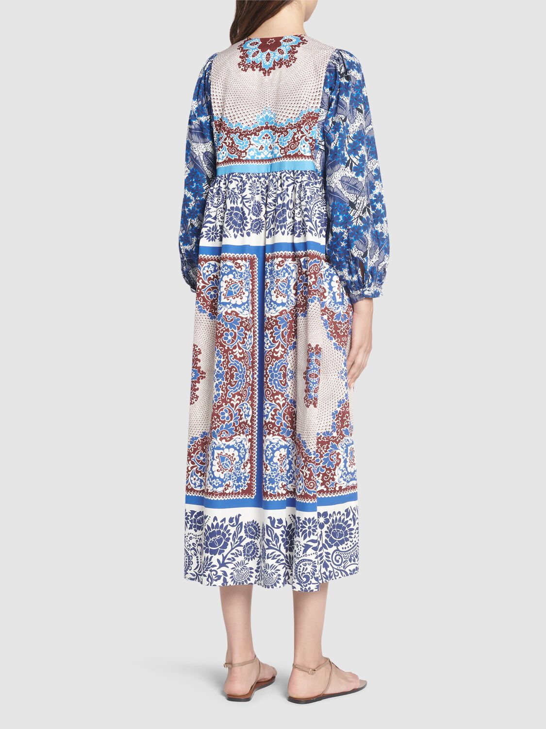 Shop Weekend Max Mara Ghiotto Printed Cotton Poplin Midi Dress In 블루,멀티