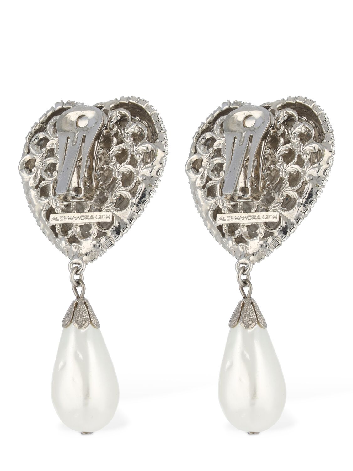 Shop Alessandra Rich Heart Crystal & Faux Pearl Drop Earrings In Crystal,white