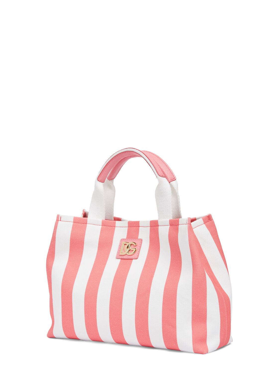 Shop Dolce & Gabbana Striped Cotton Canvas Bag In Weiss,rosa
