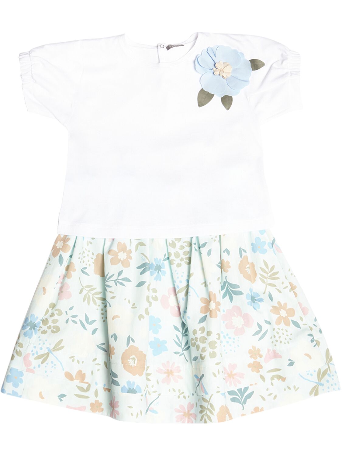 Il Gufo Kids' Cotton Jersey T-shirt & Poplin Skirt In White,green
