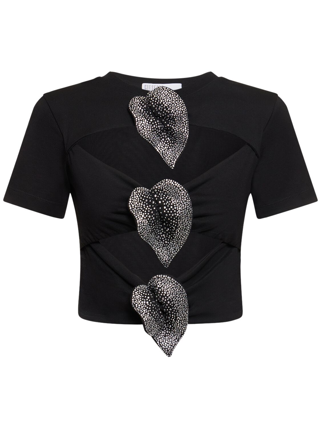 Shop Giuseppe Di Morabito Embellished Cotton Cutout T-shirt In Black