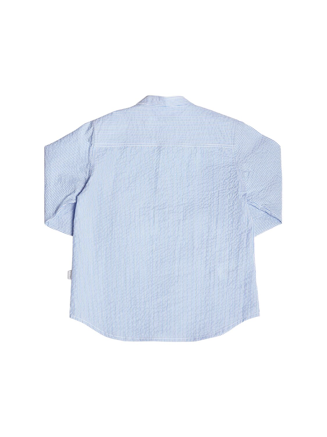 Shop Il Gufo Cotton Seersucker Shirt In White,blue