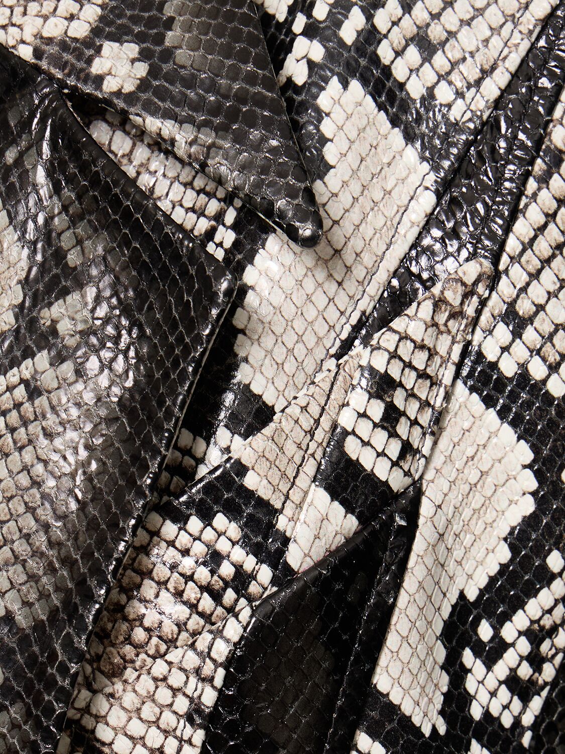 Shop Mugler Snake Printed Leather Midi Coat In White,black