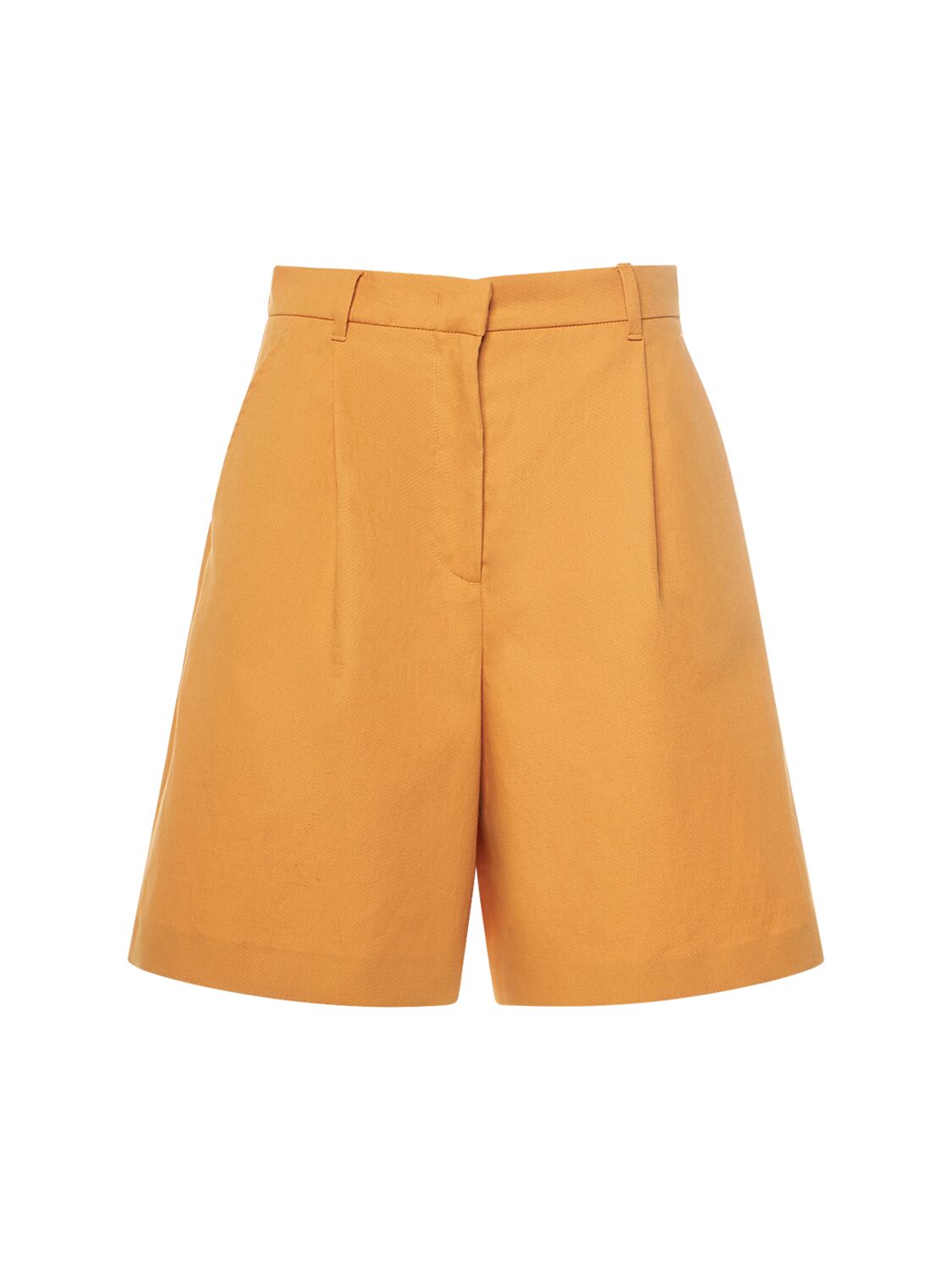 Shop Weekend Max Mara Ecuba Cotton & Linen Canvas Shorts In 오렌지