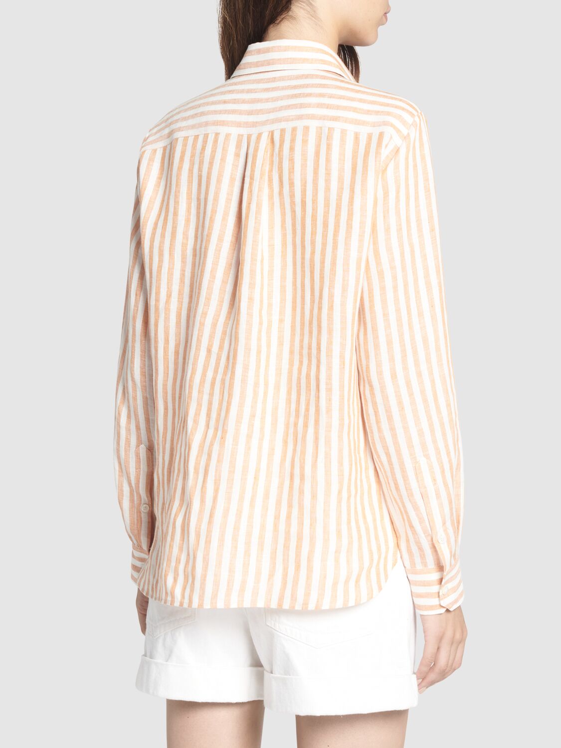 Shop Weekend Max Mara Lari Striped Linen Canvas Shirt In White,orange