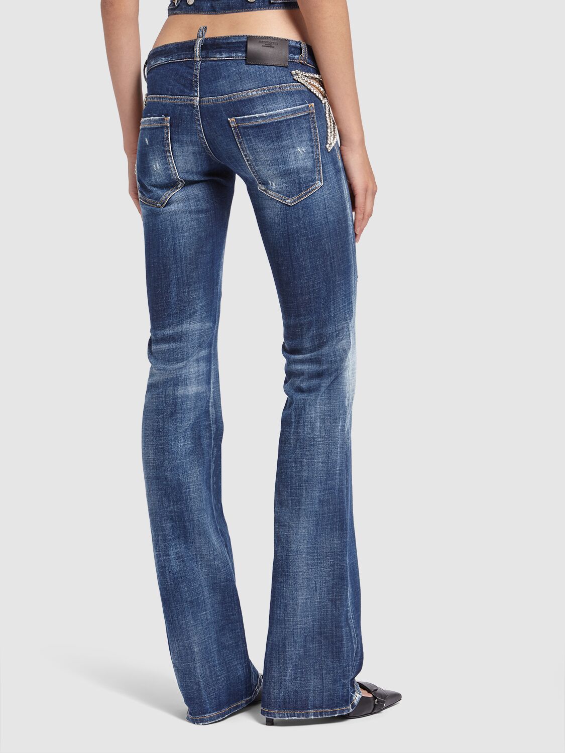 Shop Dsquared2 Embroidered Stars Low Rise Flared Jeans In Blue