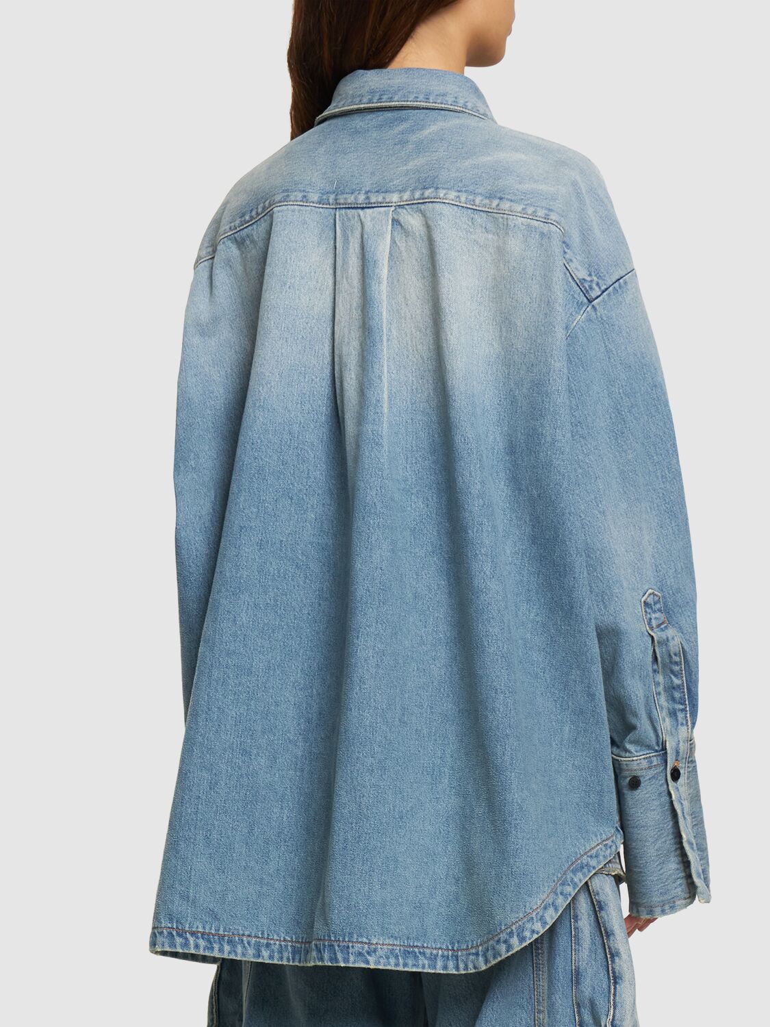 Shop Attico Lvr Exclusive Diana Oversize Denim Shirt In Light Blue