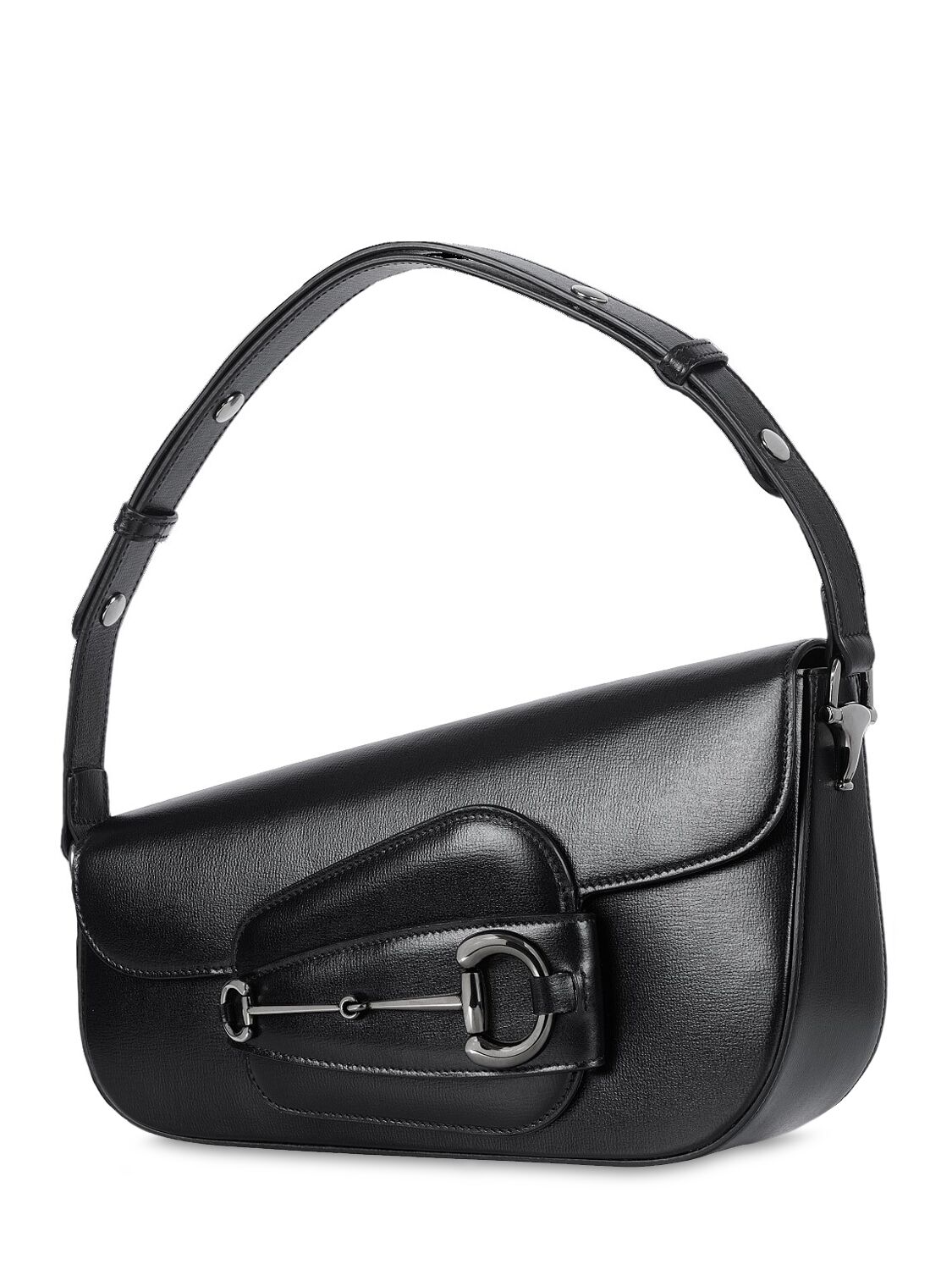 Shop Gucci Horsebit 1955 Leather Shoulder Bag In Black