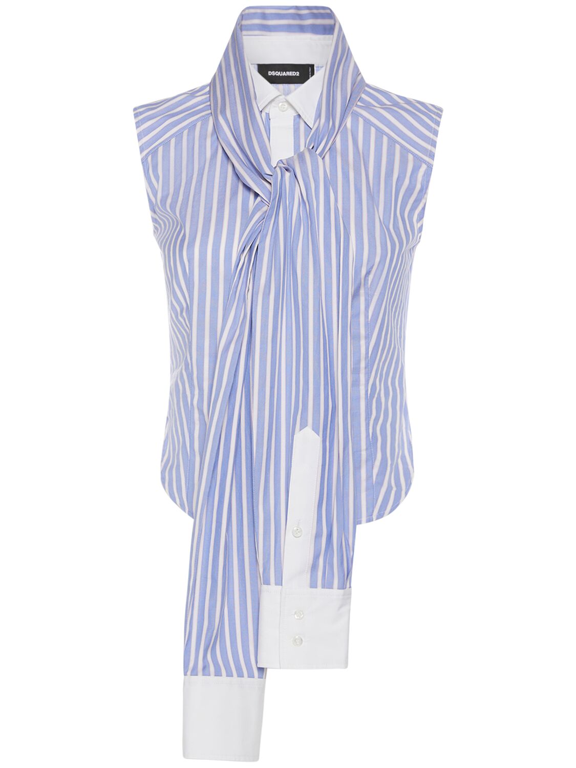 Dsquared2 Striped Cotton Sleeveless Knotted Shirt In White,blue