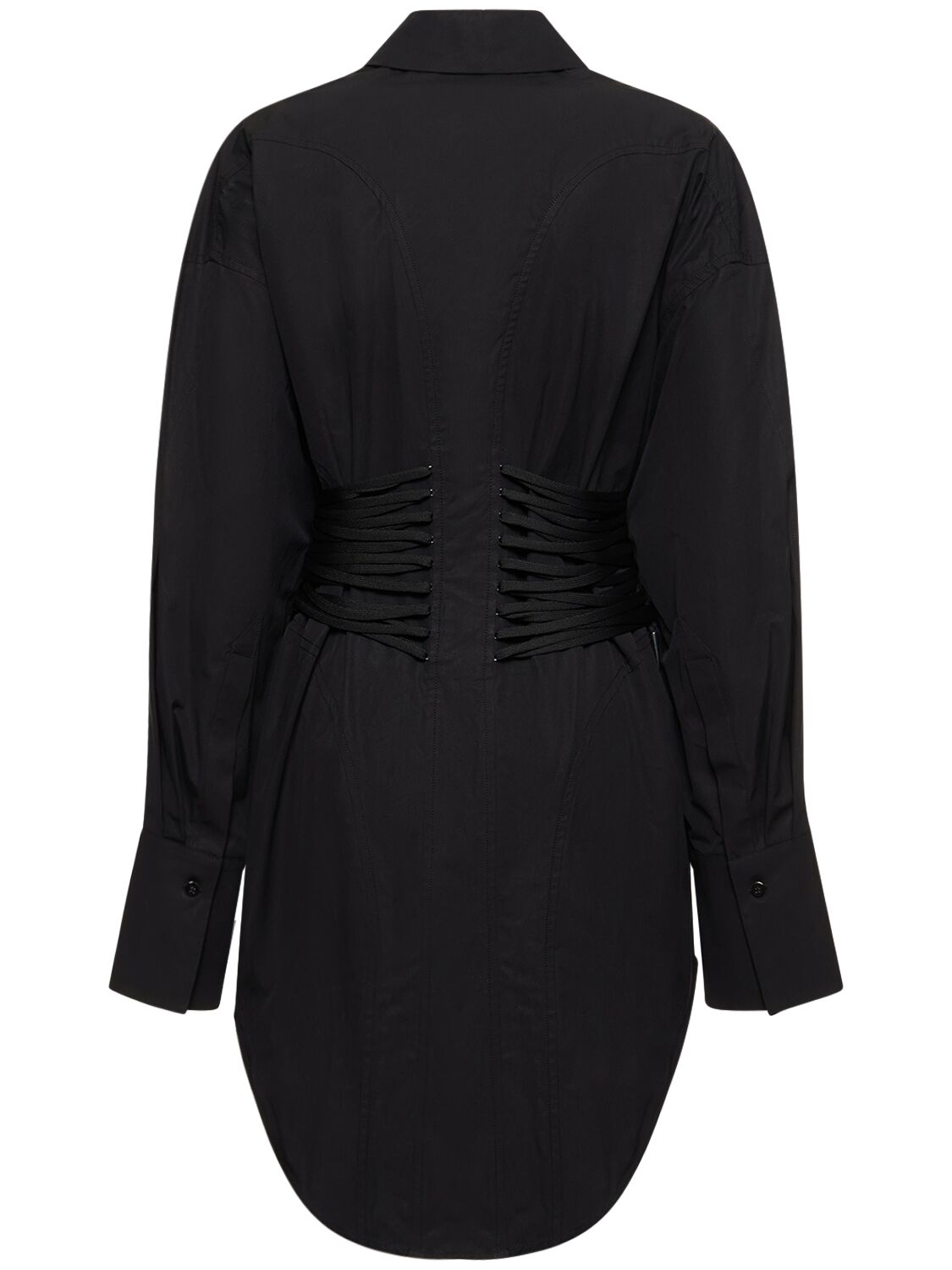 Shop Mugler Cotton Poplin Mini Shirt Dress In Black