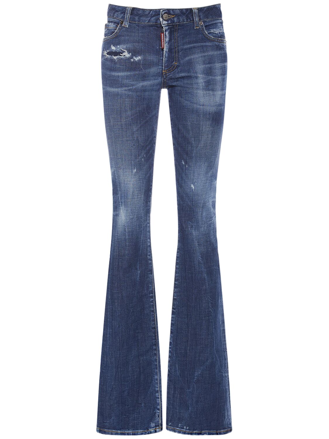 Image of Distressed Denim Midrise Flared Jeans