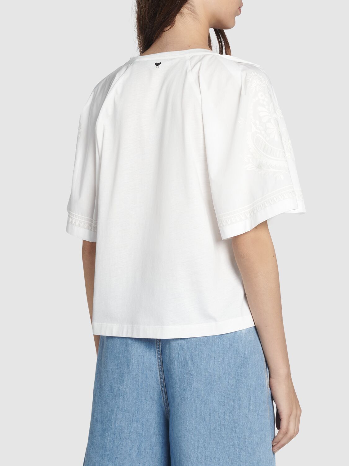 Shop Weekend Max Mara Livorno Cotton Jersey Top W/embroidery In White