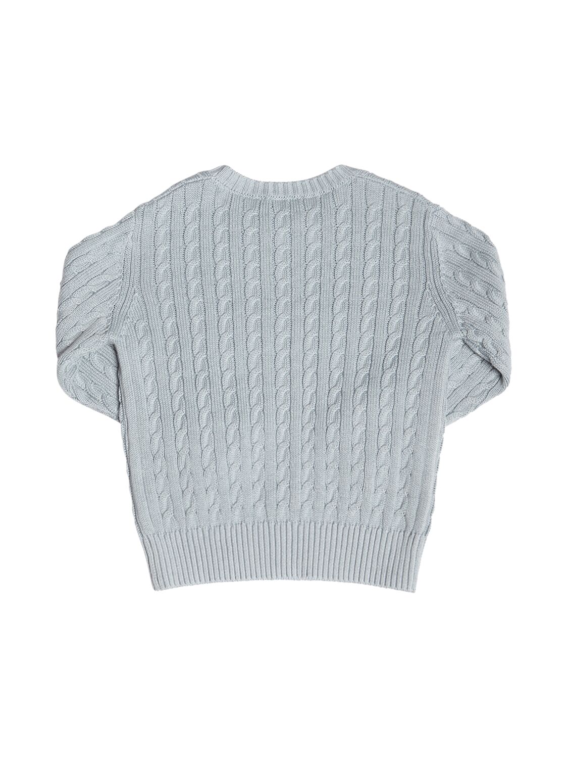 Shop Il Gufo Cable Knit Cotton Sweater In Light Blue