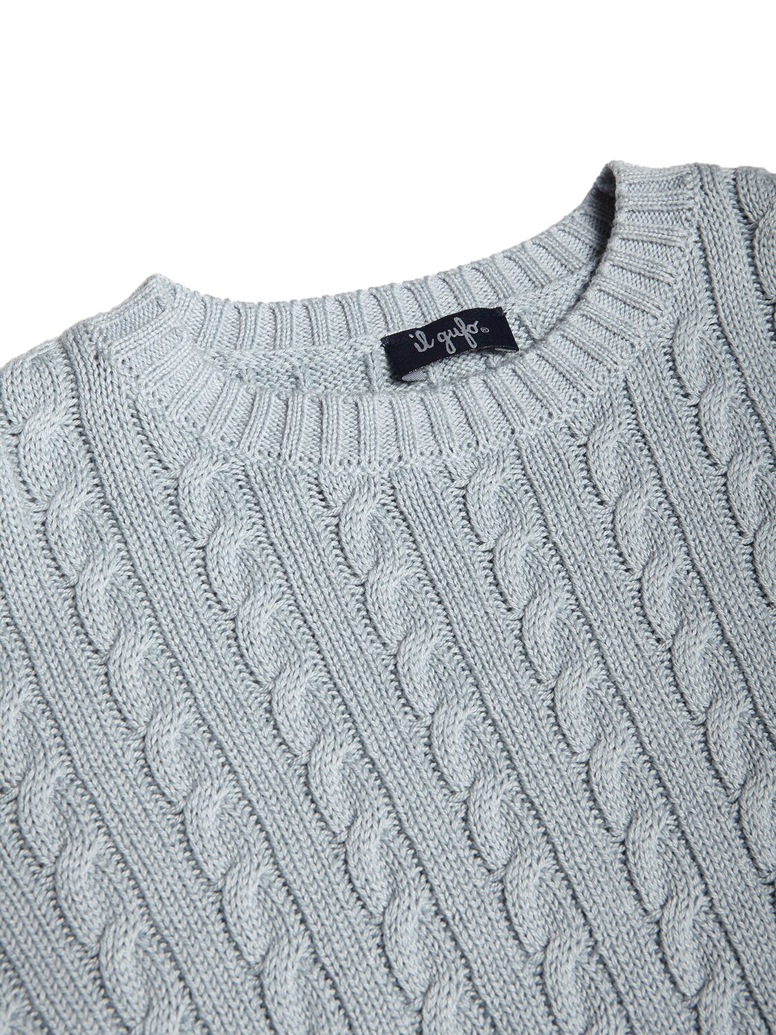 Shop Il Gufo Cable Knit Cotton Sweater In Light Blue