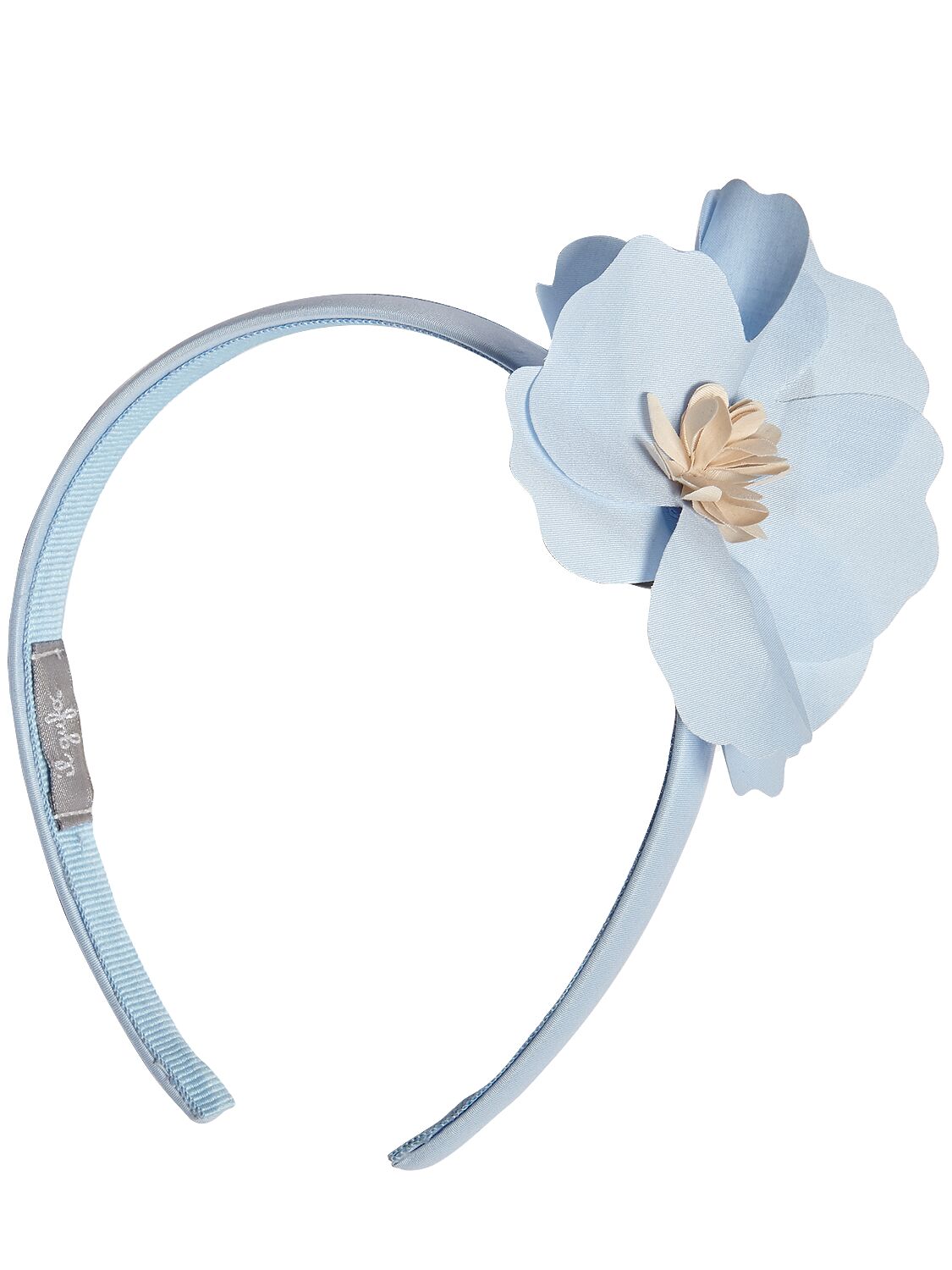 Shop Il Gufo Cotton Poplin Headband W/flower In Light Blue