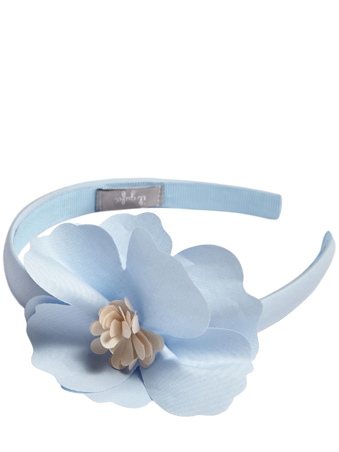 Shop Il Gufo Cotton Poplin Headband W/flower In Light Blue