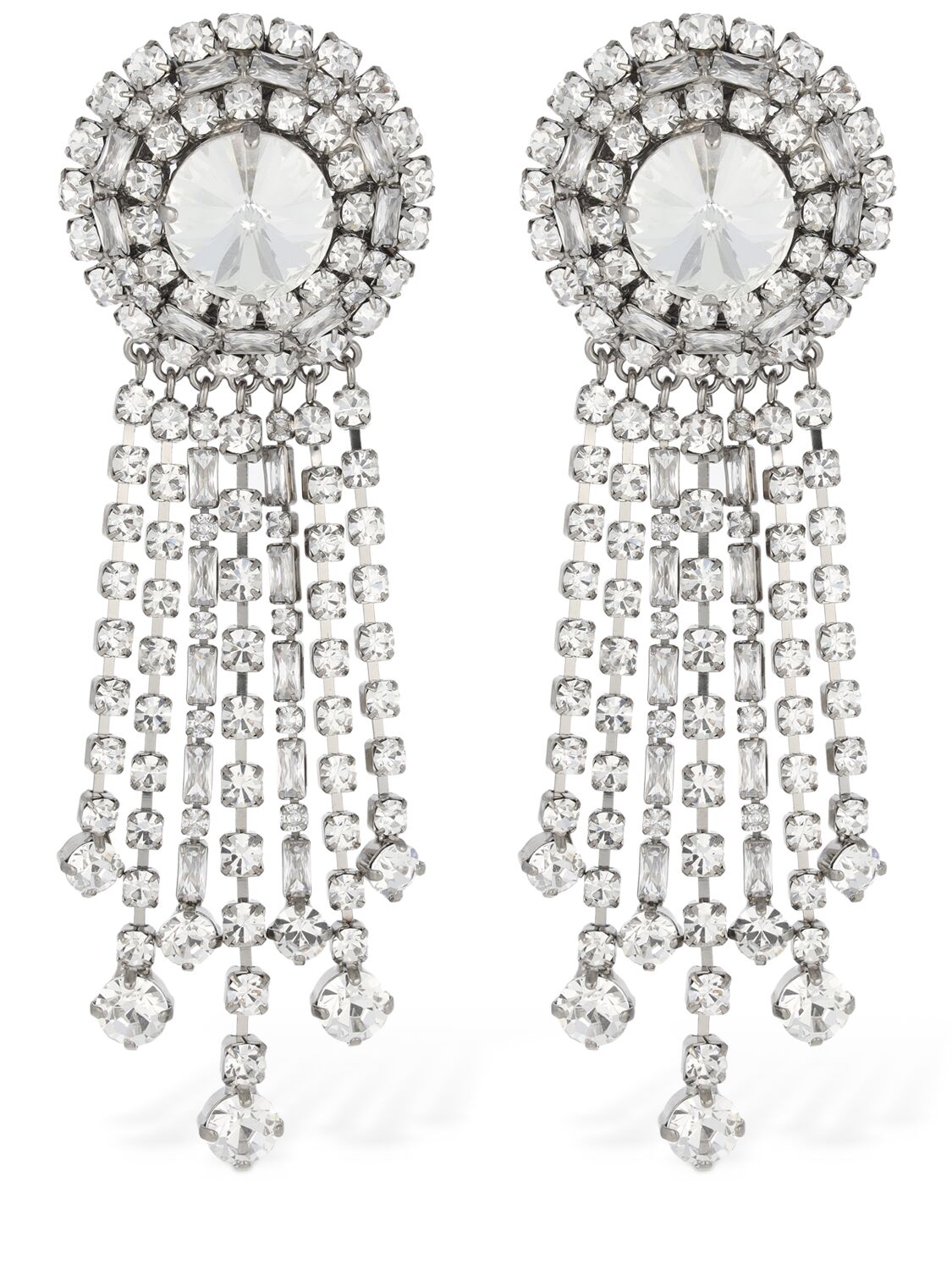 Shop Alessandra Rich Fringes Crystal Pendant Earrings In Silver