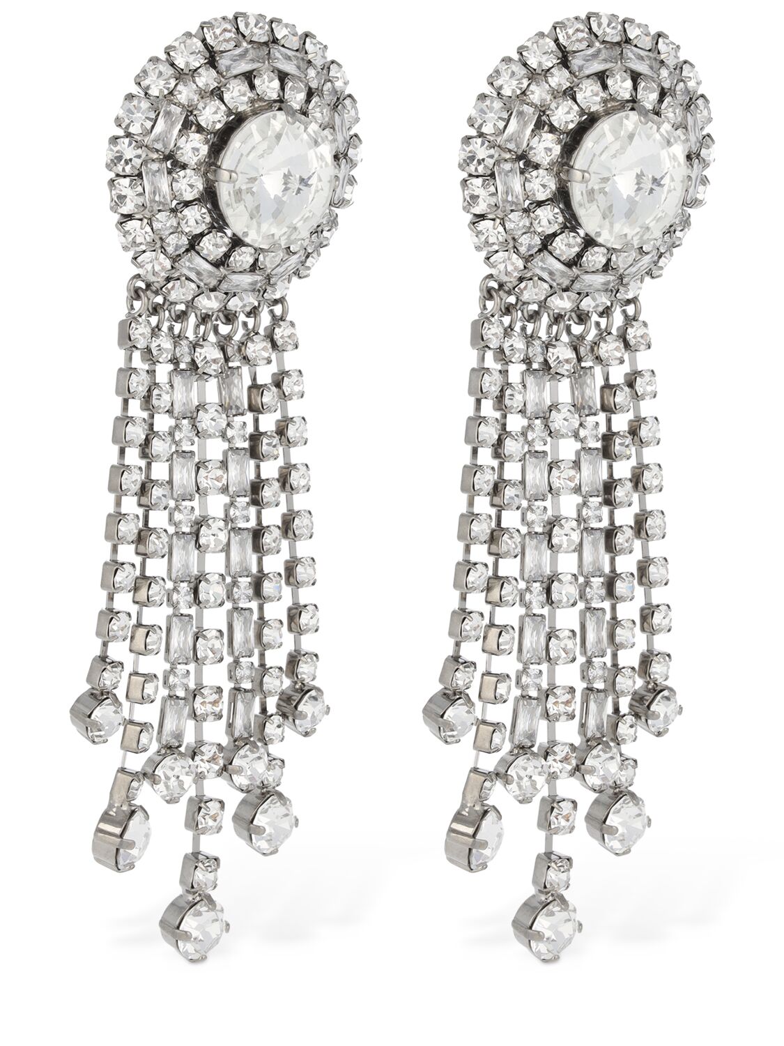 Shop Alessandra Rich Fringes Crystal Pendant Earrings In Silver