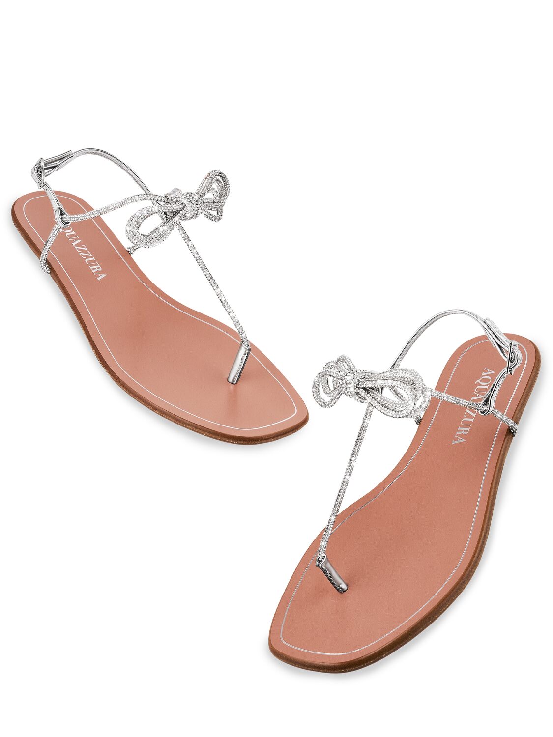 Shop Aquazzura 5mm Capri Mirror Leather Flat Sandals In Silver