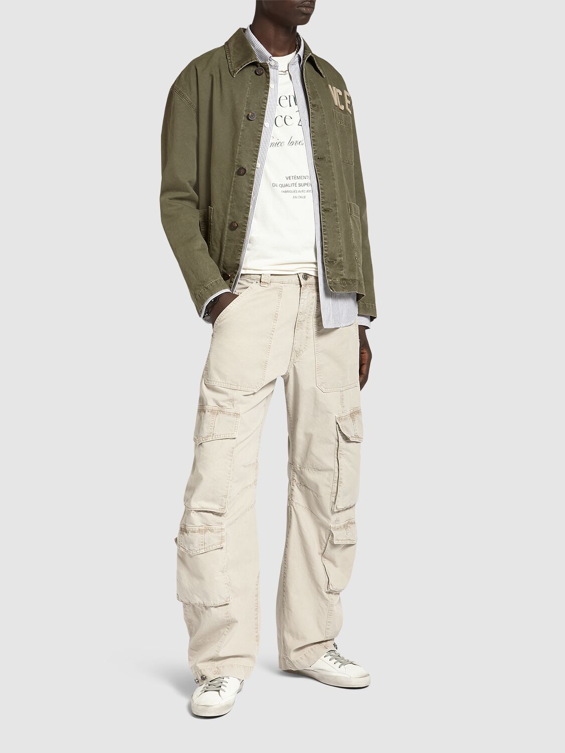 Shop Golden Goose Journey Cotton Cargo Pants In Beige