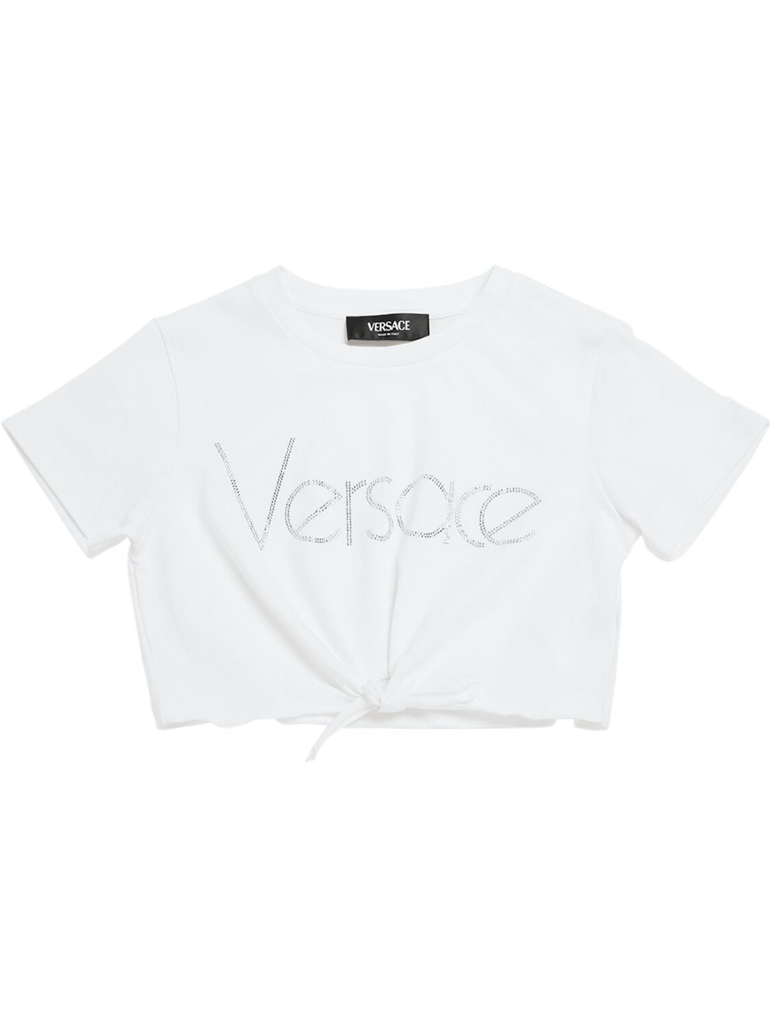 Versace Kids' Cotton Jersey Cropped T-shirt In White