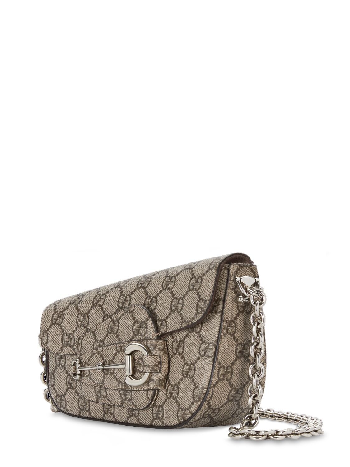 Shop Gucci Mini Horsebit 1955 Canvas Shoulder Bag In Beige Ebony