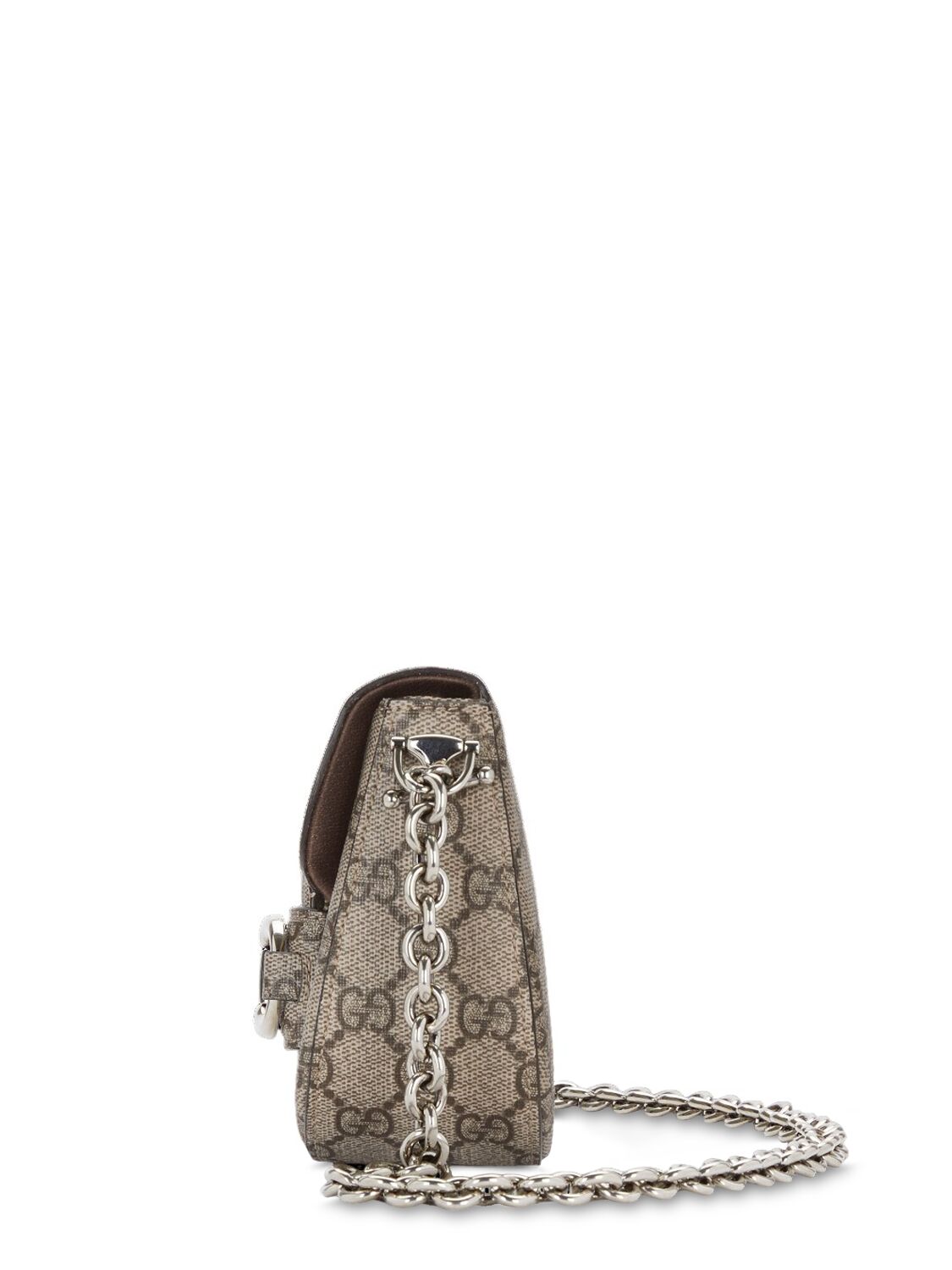 Shop Gucci Mini Horsebit 1955 Canvas Shoulder Bag In Beige Ebony