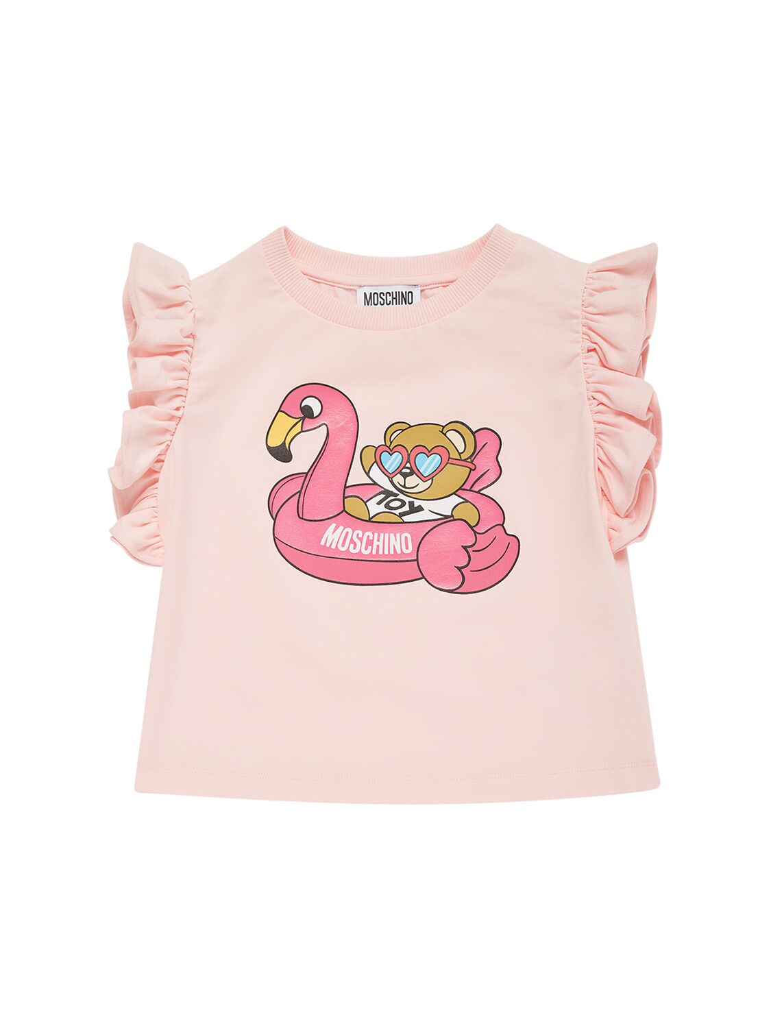 Moschino Kids' Cotton Jersey Cropped T-shirt In Pink