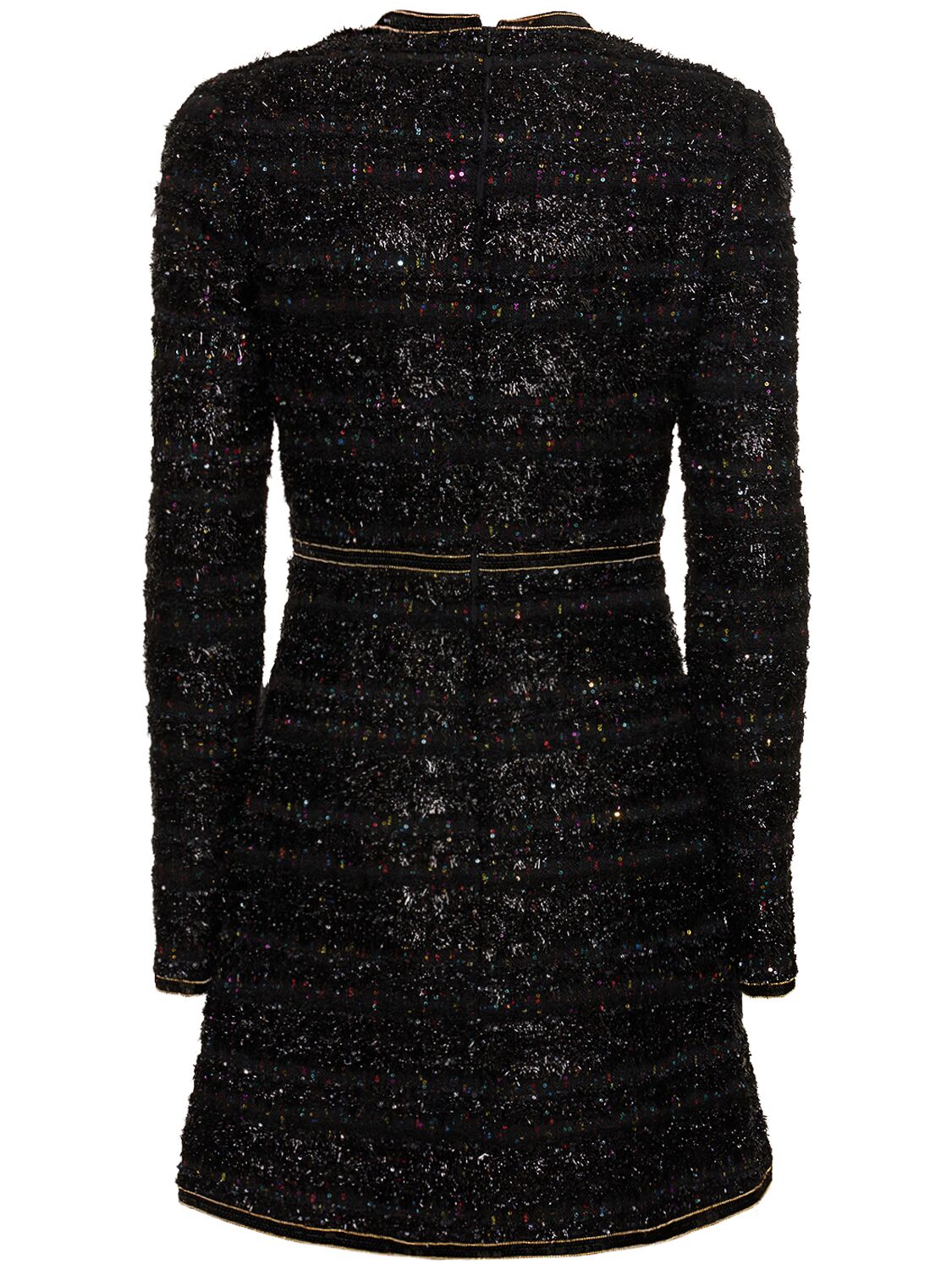 Shop Giambattista Valli Sequined Bouclé Long Sleeve Mini Dress In Multi Schwarz