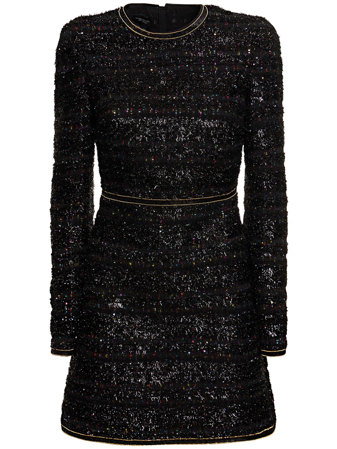 Image of Sequined Bouclé Long Sleeve Mini Dress