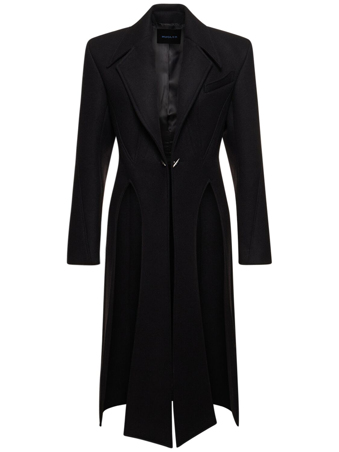 Shop Mugler Wool Blend Twill Midi Coat In Black
