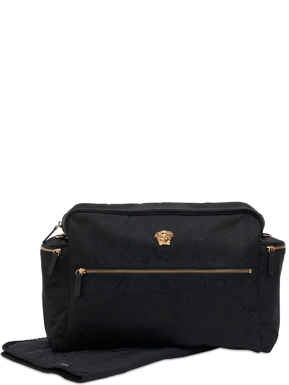 Shop Versace Leather & Fabric Changing Bag & Mat In Schwarz,gold