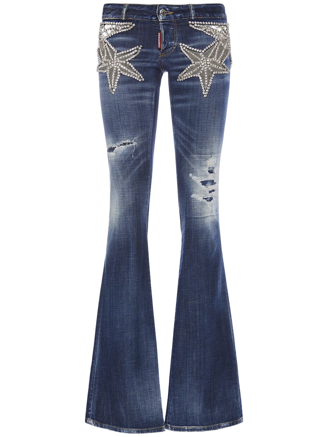 Dsquared2 Embroidered Stars Low Rise Flared Jeans In Blue