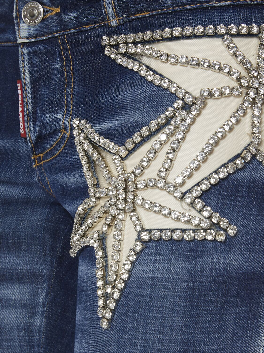 Shop Dsquared2 Embroidered Stars Low Rise Flared Jeans In Blue