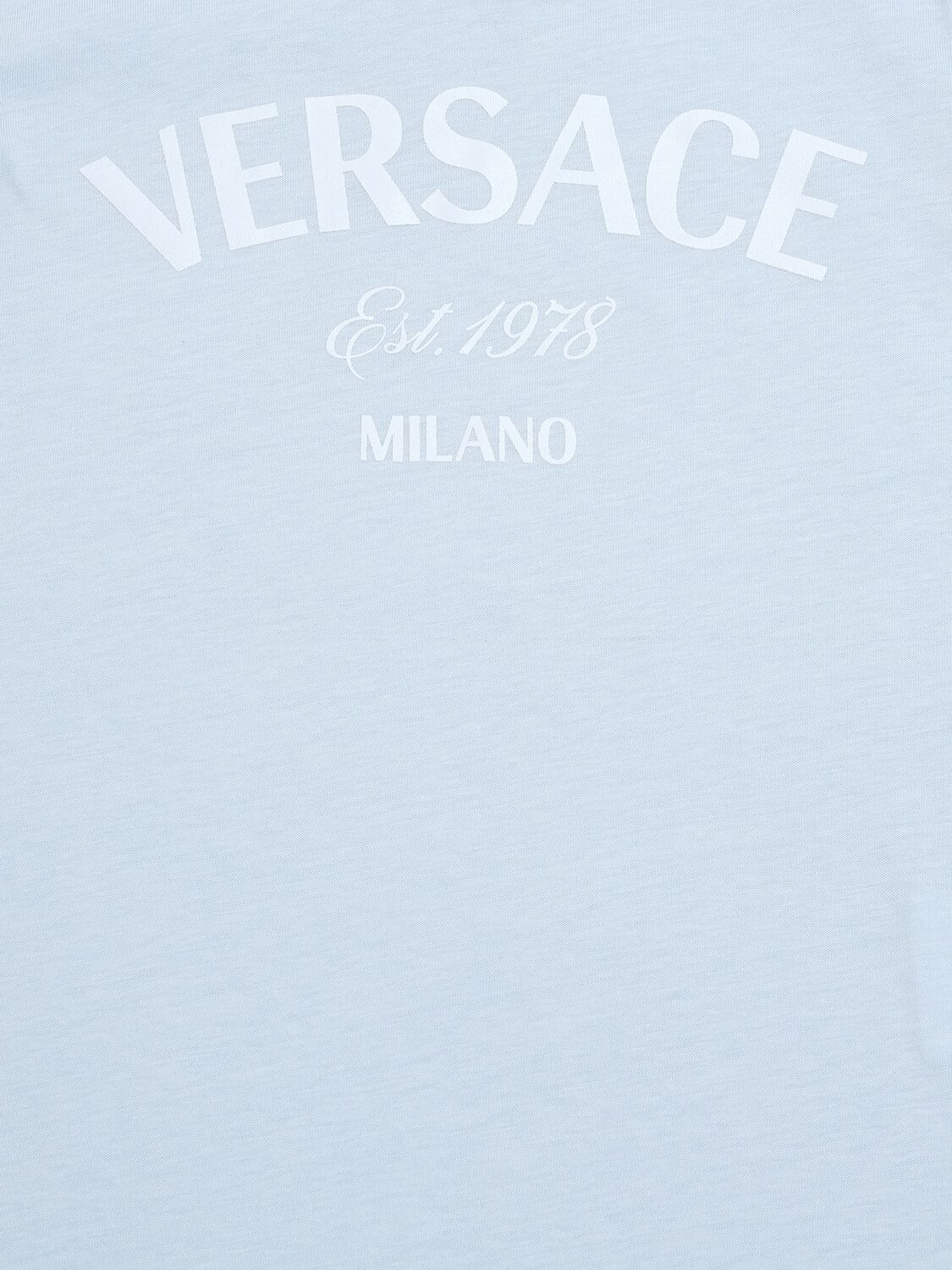 Shop Versace Printed Cotton Jersey T-shirt In Light Blue