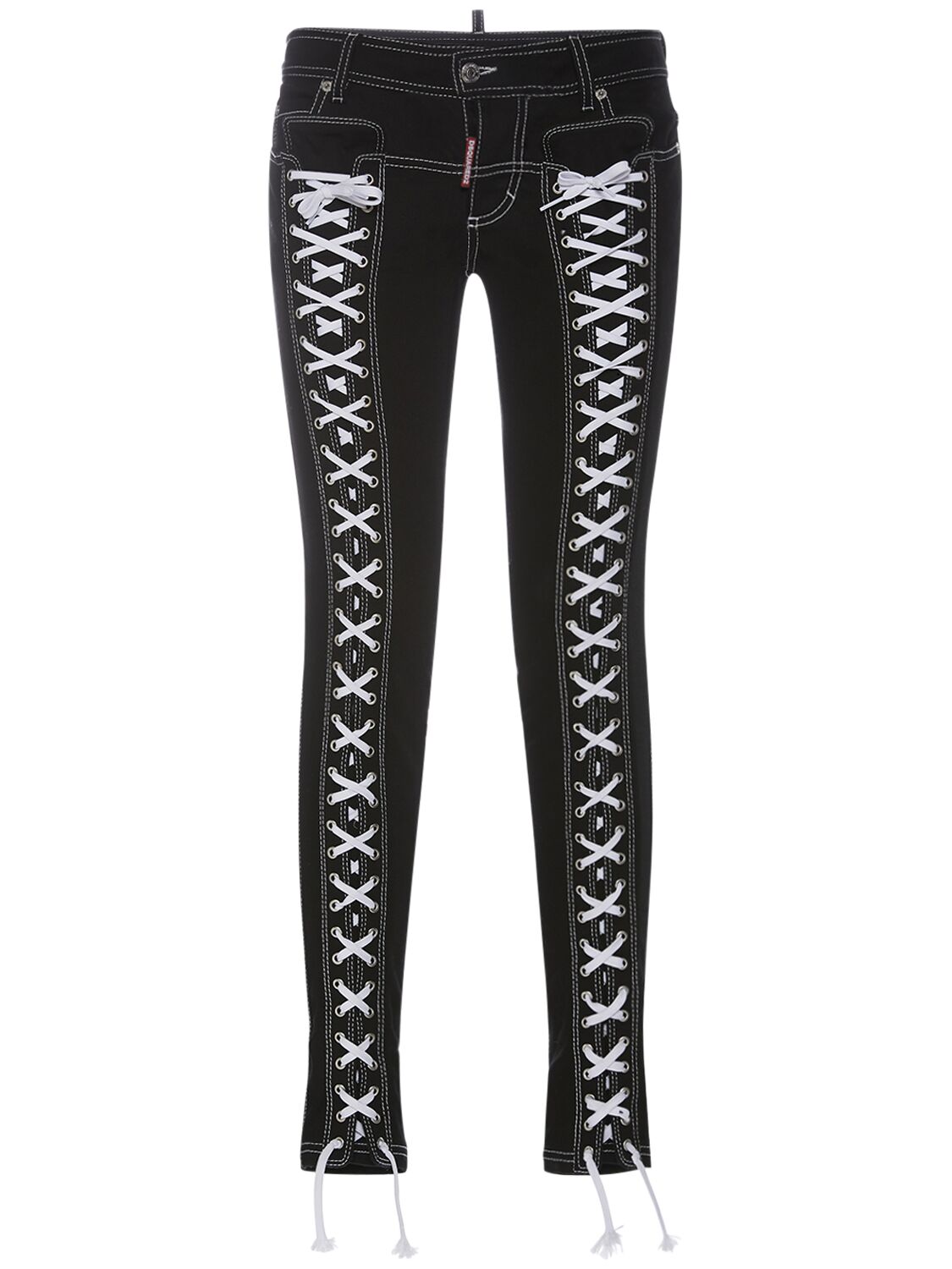 Dsquared2 Denim Lace-up Skinny Trousers In White,black
