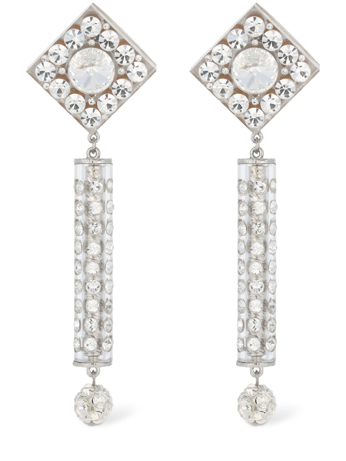 Alessandra Rich Crystal Earrings W/ Pendant In Crystal,clear
