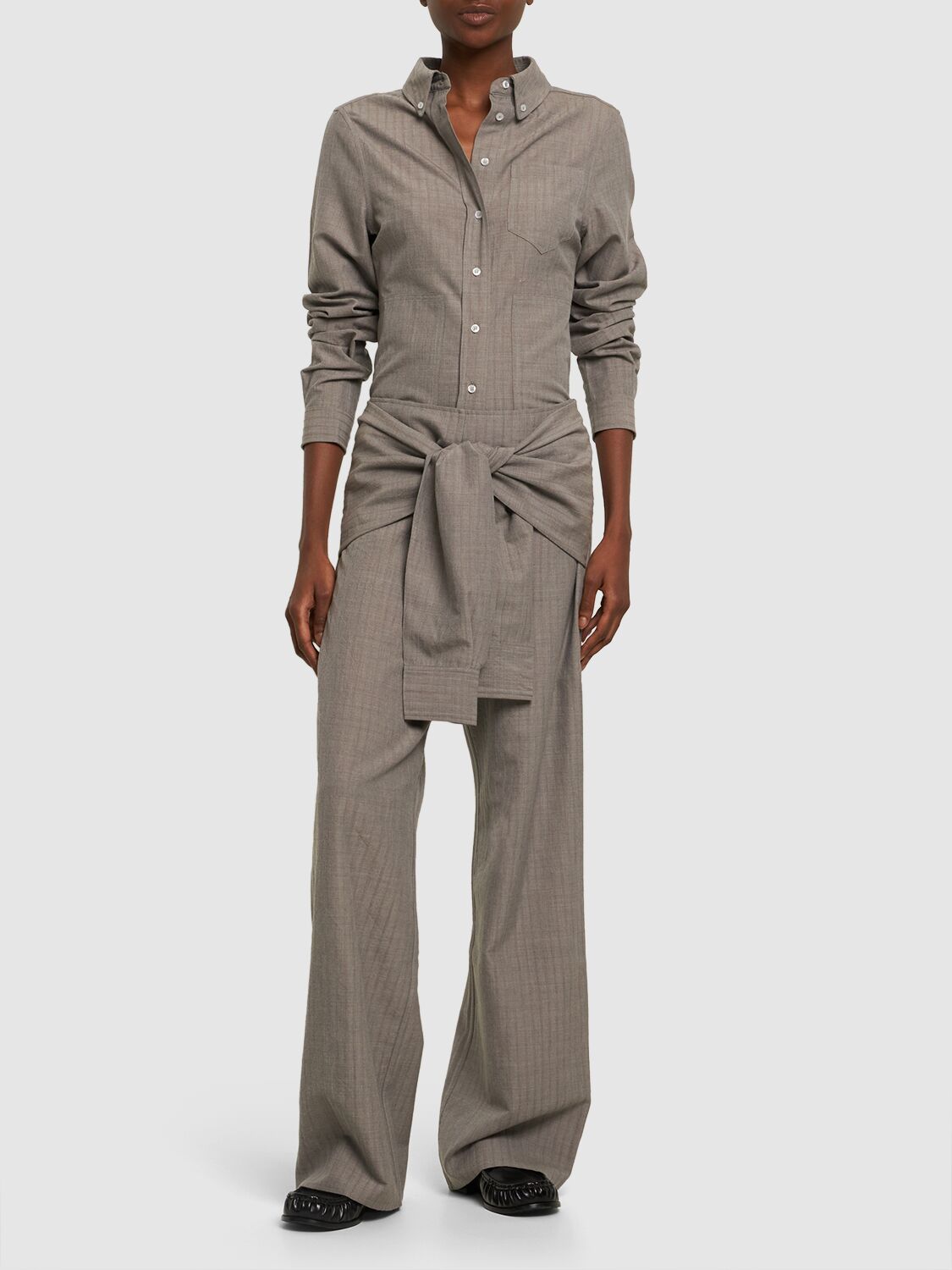 Shop Saks Potts Rylo Wool Blend Shirt In Grey Stripe