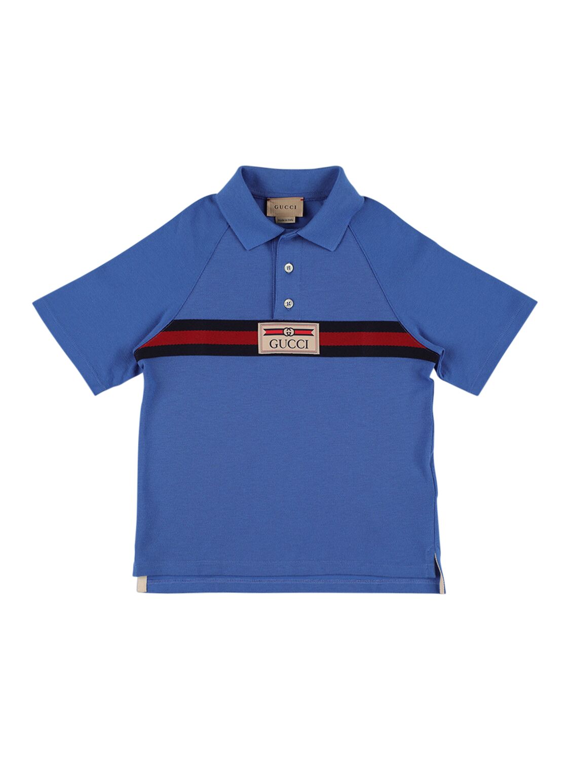 Gucci Kids' Cotton Piquet Polo Shirt In Blue,multi